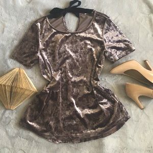 Crushed velvet top with ribbon tie in back